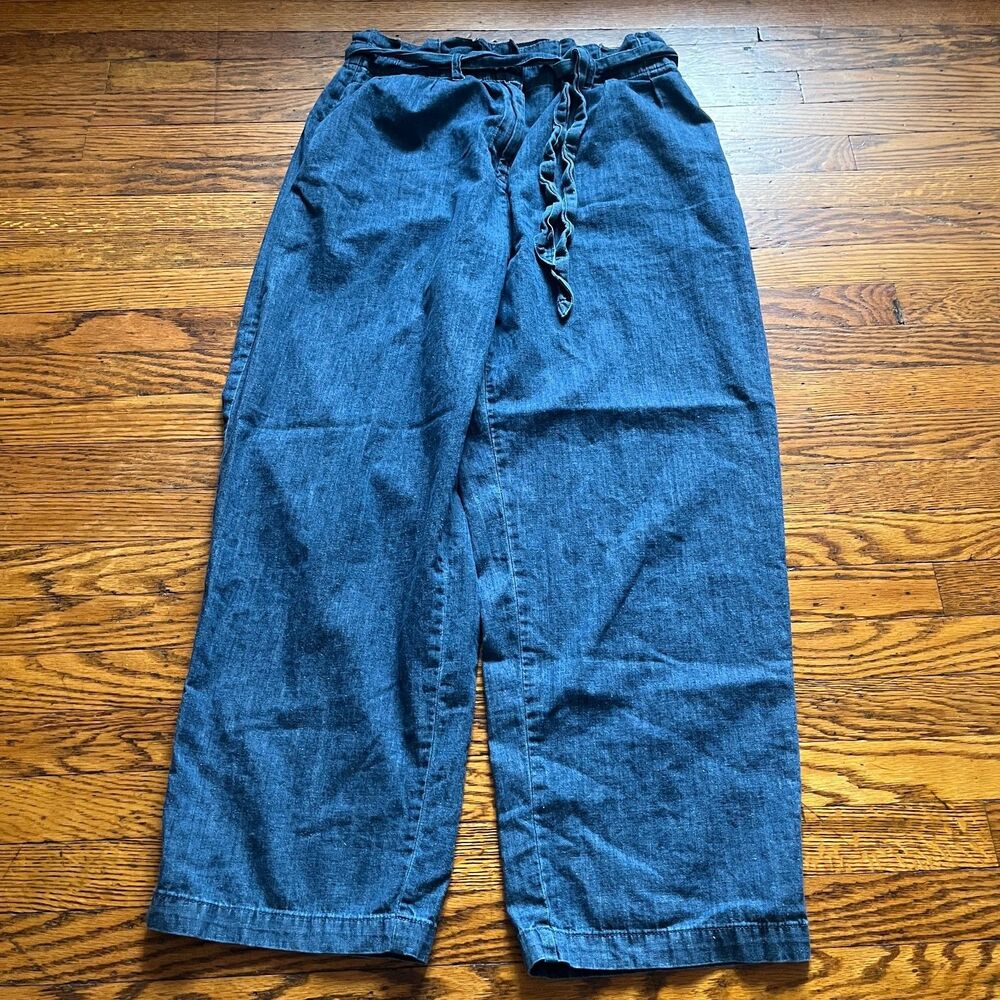 J.Crew Women's Size 8 Chambray Paper Bag High Rise Belt Wide Leg Pants Blue Hemp